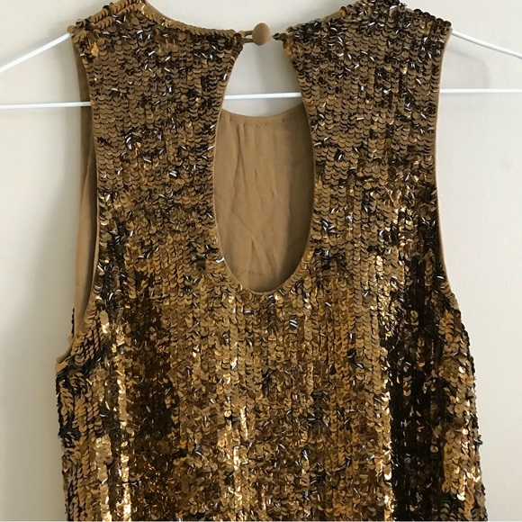 French Connection US 6 Gold Sequin Shimmer tank top party New Years Bejeweled - Picture 6 of 11